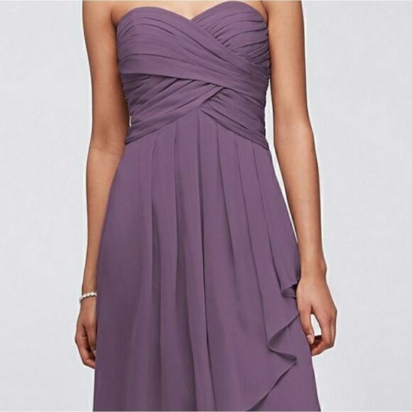 David's Bridal Purple Long Ruffle Strapless Dress - Picture 10 of 10